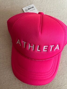 NEW WITH TAGS! Athleta girls Hot Pink Mesh-Back Trucker Cap with White Logo